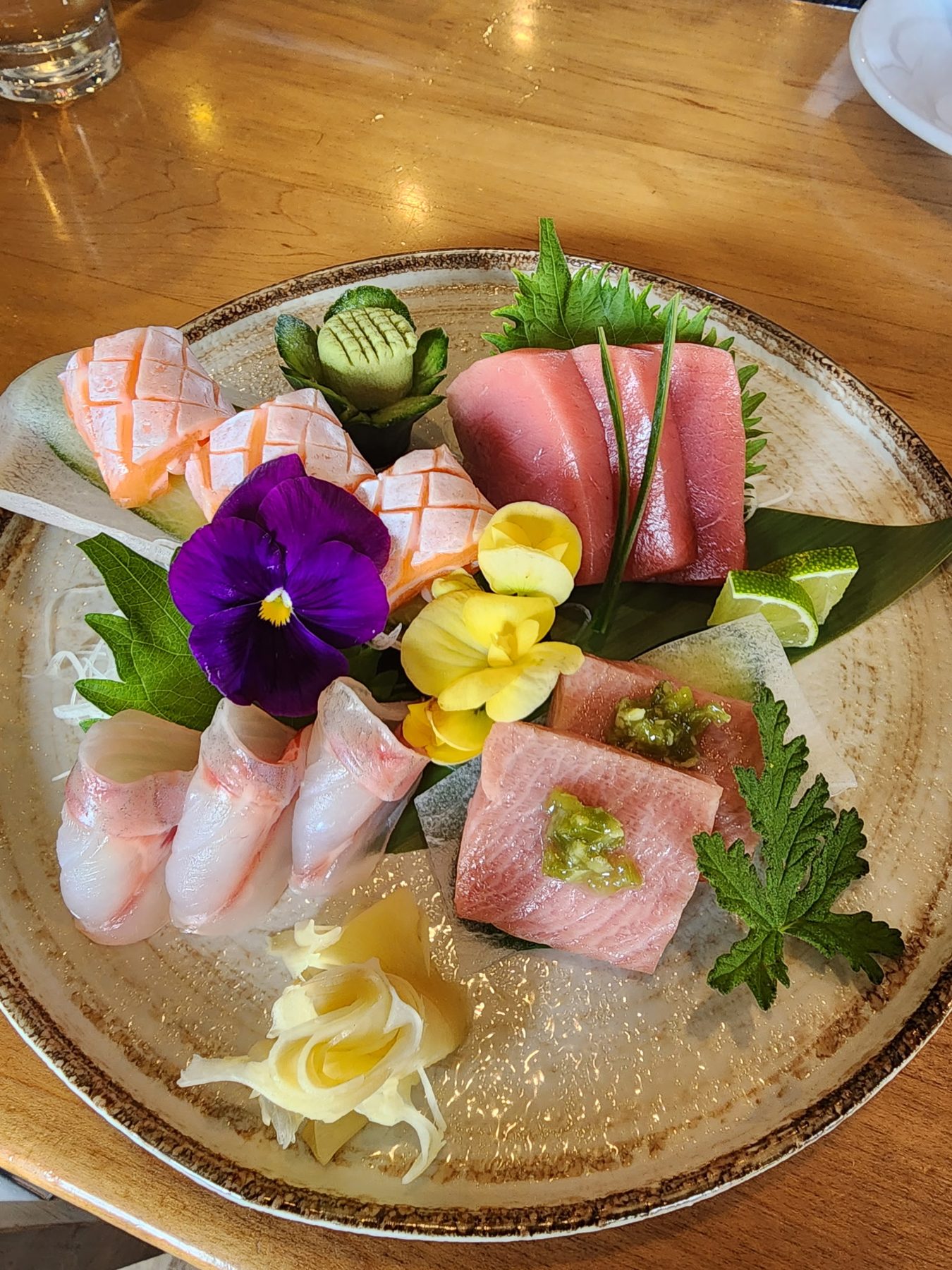 Sashimi with edible flowers